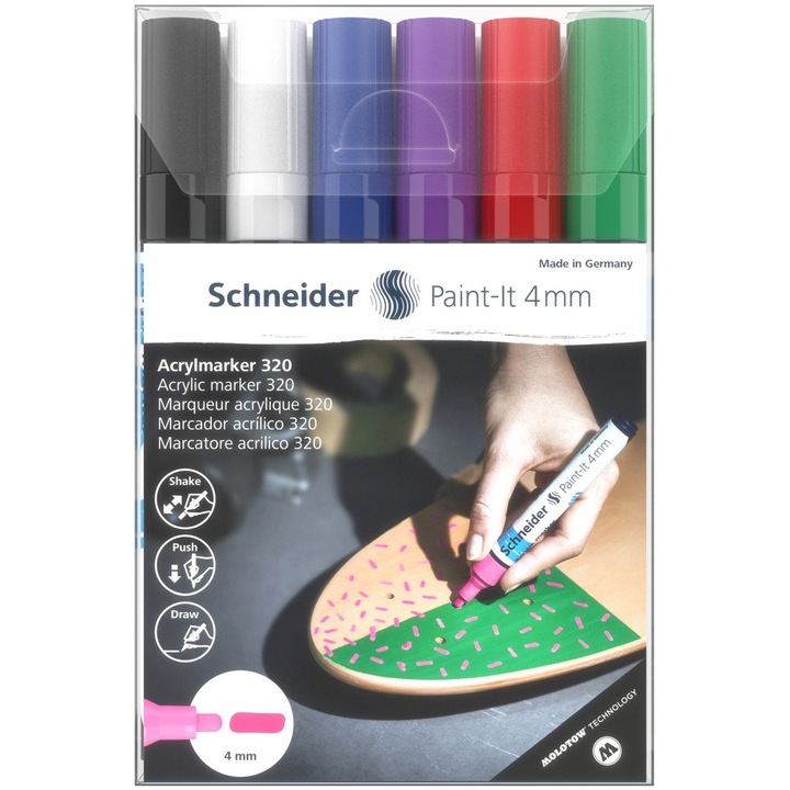 Marker cu vopsea acrilica Schneider Paint-It 320, 4 mm, 6buc/set1