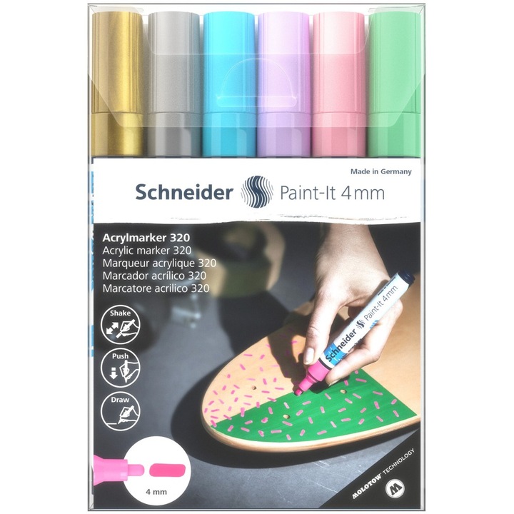 Marker cu vopsea acrilica Schneider Paint-It 320, 4 mm, 6buc/set2