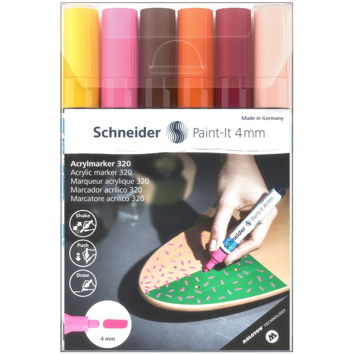 Marker cu vopsea acrilica Schneider Paint-It 320, 4 mm, 6buc/set3