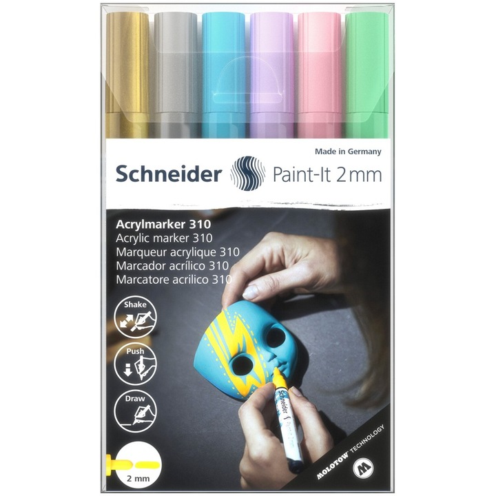 Marker cu vopsea acrilica Schneider Paint-It 310, 2 mm, 6buc/set2