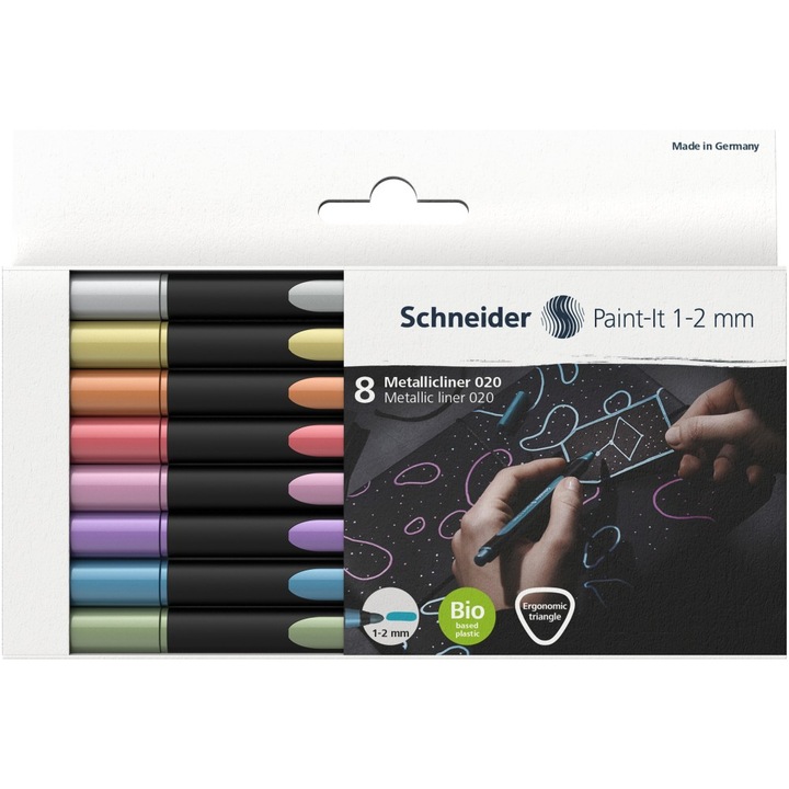 Маркер Schneider Paint-It 020 1-2 мм, Металик, 8 броя/комплект