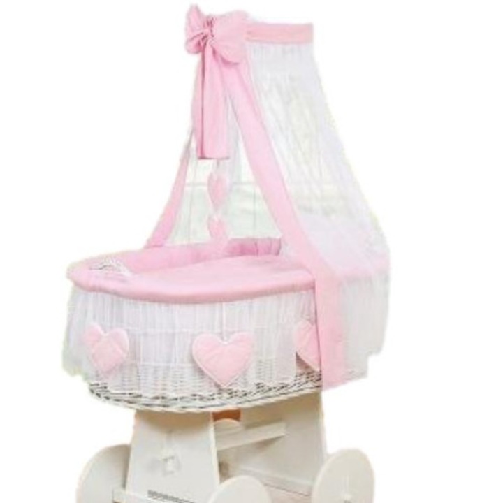 Cosulet cu baldachin, My Sweet Baby, Rachita/Bumbac, Alb/Roz