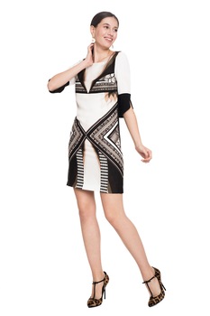 Rochie din vascoza cu imprimeu geometric, Roberto Cavalli, XS Rochie din vascoza cu imprimeu geometric, Roberto Cavalli, XS