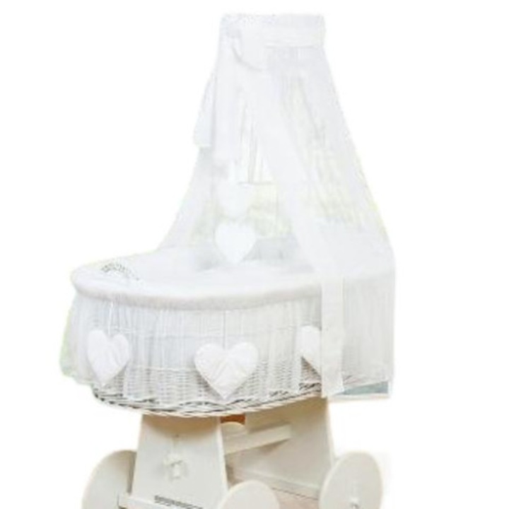 Кошница със сенник, My Sweet Baby, Ракита/Памук, Бяла
