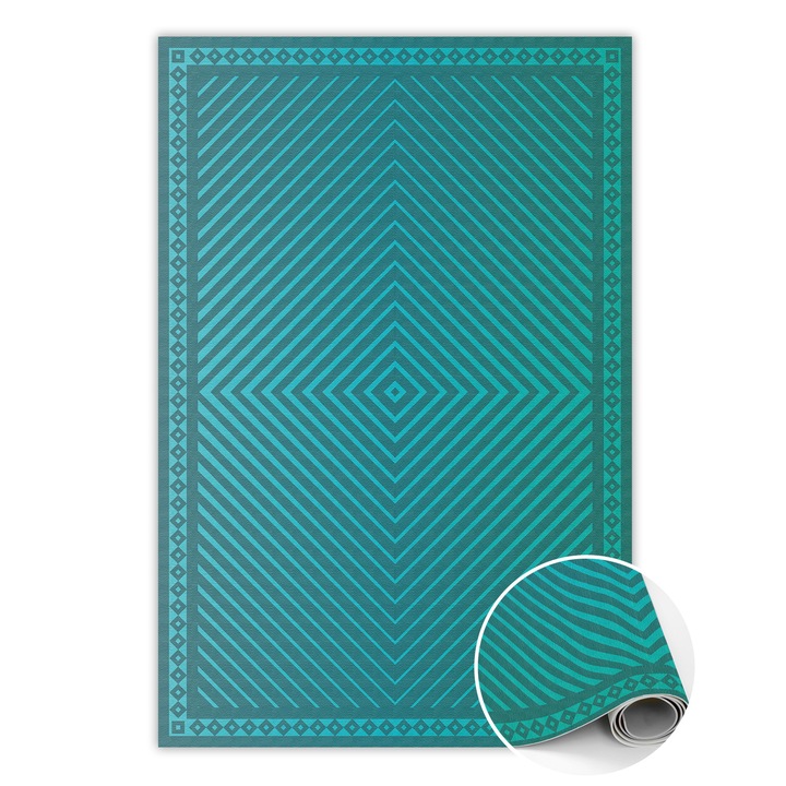 Vinyl szőnyeg, PVC, geometriai regények, Zöld, 150 cm x 225 cm, 010260360300000020264