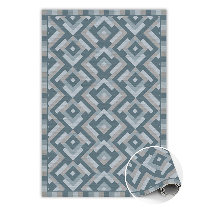 Covor de vinil, PVC, Geometrie azteca, Bej, 60 cm x 90 cm, 010260360570000020249