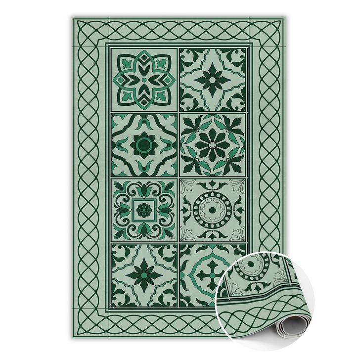 Covor de vinil, PVC, Castel spaniol, Verde, 60 cm x 90 cm, 010260360570000020312
