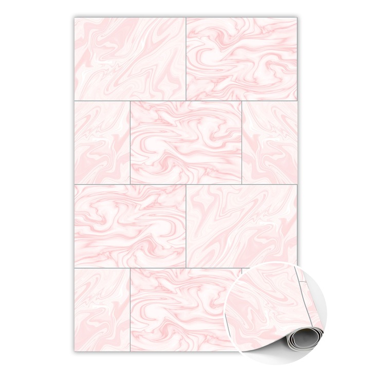 Vinyl szőnyeg, PVC, márvány csempe, Rózsaszín, 150 cm x 225 cm, 010260360300000020329
