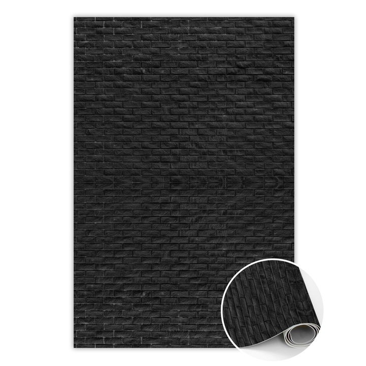 Vinyl szőnyeg, PVC, tégla, Fekete, 150 cm x 225 cm, 010260360300000020349