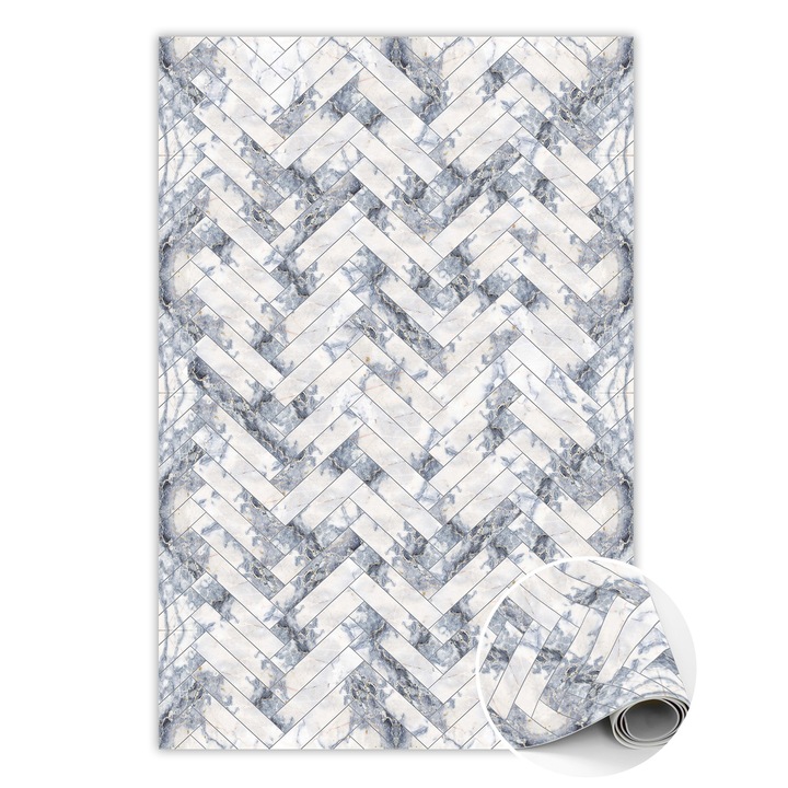 Vinyl szőnyeg, PVC, halszálkás márvány, Fehér, 150 cm x 225 cm, 010260360300000020333