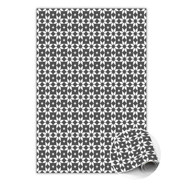 Vinyl szőnyeg, PVC, gótikus csillagok, Szürke, 150 cm x 225 cm, 010260360300000020382