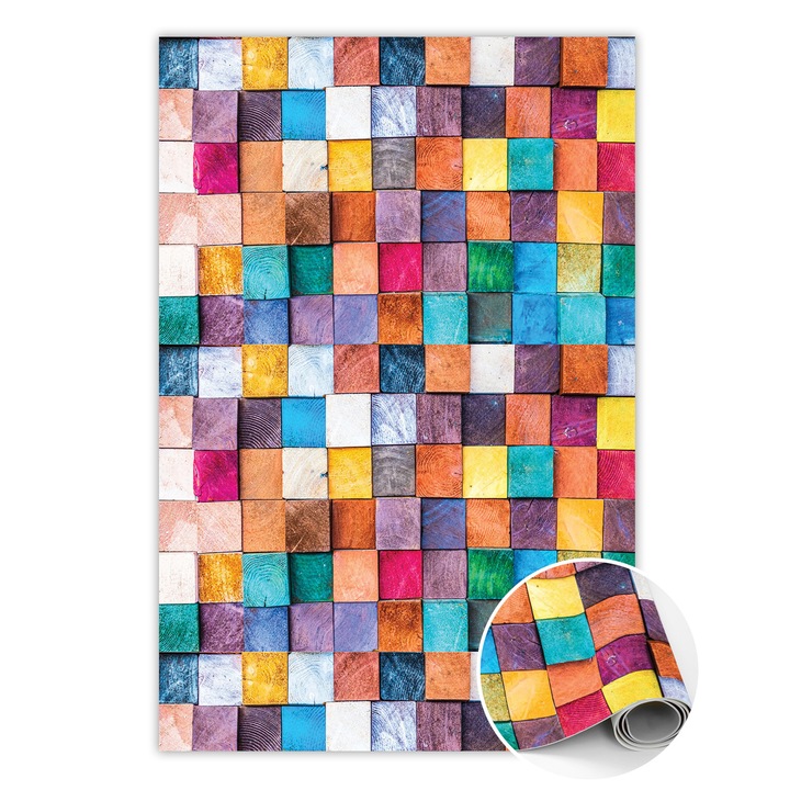 Vinyl szőnyeg, PVC, fa kocka, Többszínű, 150 cm x 225 cm, 010260360300000020406