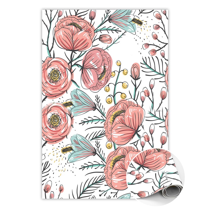 Covor de vinil, PVC, Flori delicate, Roz, 60 cm x 90 cm, 010260360570000020472