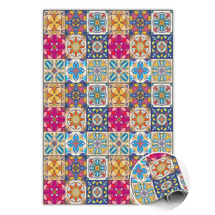 Covor de vinil, PVC, Tigla portugheza, Roz, 120 cm x 180 cm, 010260360160000020493