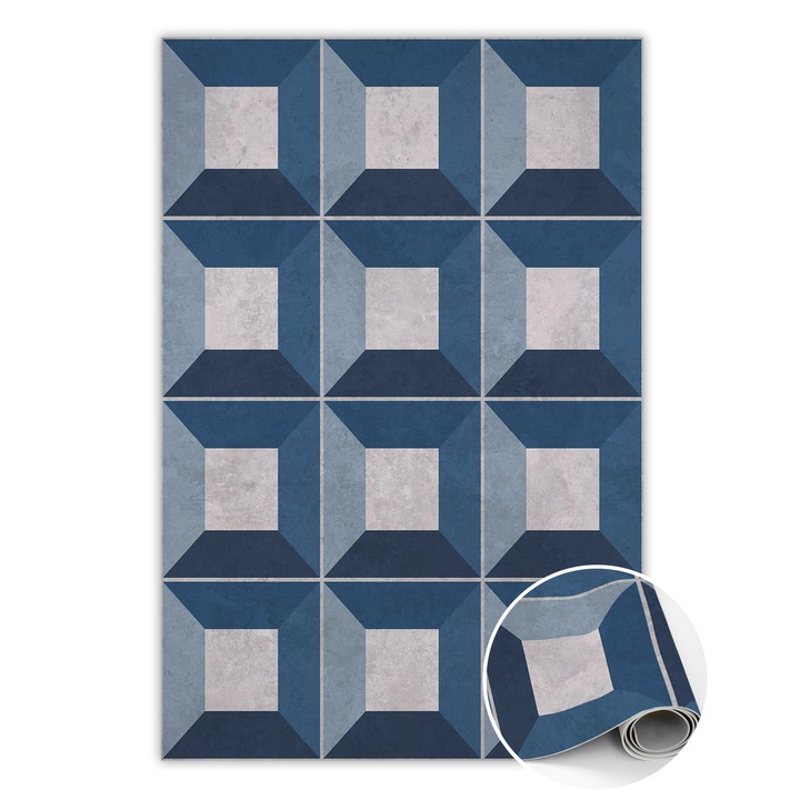 Covor de vinil, PVC, Blocuri cubiste, Albastru, 120 cm x 180 cm, 010260360160000020456