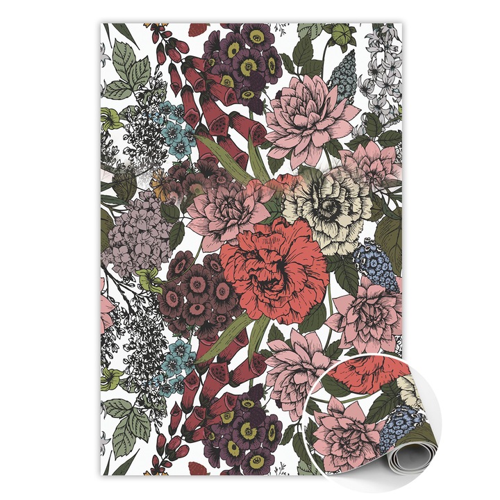 Covor de vinil, PVC, Flori diverse, Multicolor, 120 cm x 180 cm, 010260360160000020468