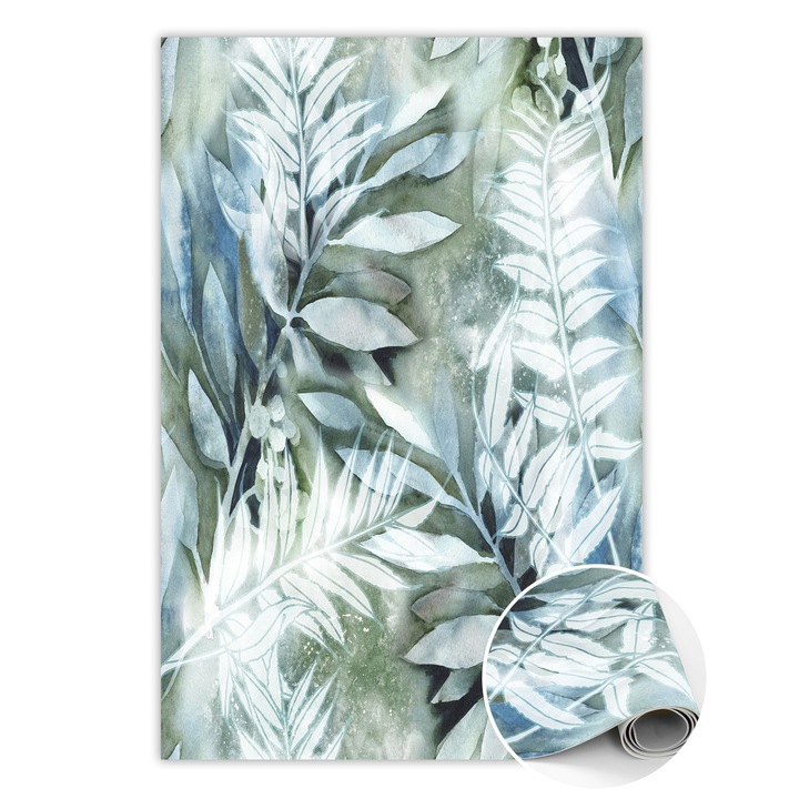 Covor de vinil, PVC, Flori de acuarela, Verde, 120 cm x 180 cm, 010260360160000020478