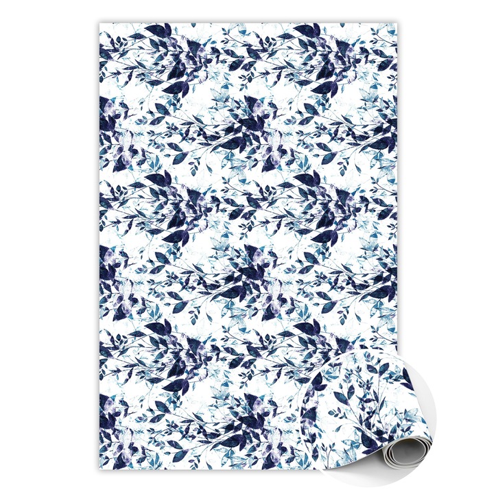 Covor de vinil, PVC, Vegetatie acuarela, Albastru, 120 cm x 180 cm, 010260360160000020523