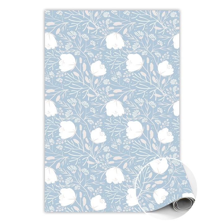 Covor de vinil, PVC, Tulpini si muguri, Albastru, 120 cm x 180 cm, 010260360160000020530