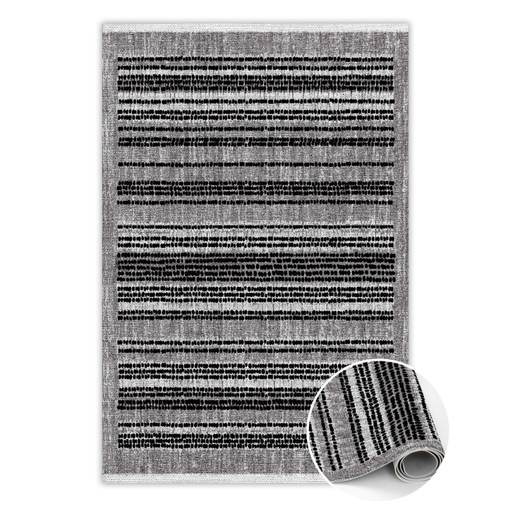 Covor de vinil, PVC, Dungi negre, Gri, 120 cm x 180 cm, 010260360160000020029