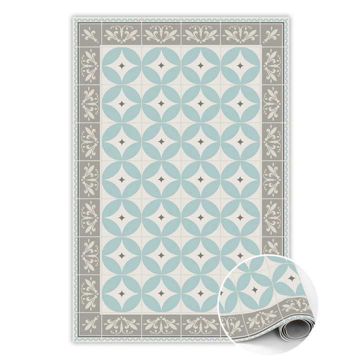 Covor de vinil, PVC, Gresie si roti, Gri, 120 cm x 180 cm, 010260360160000020203