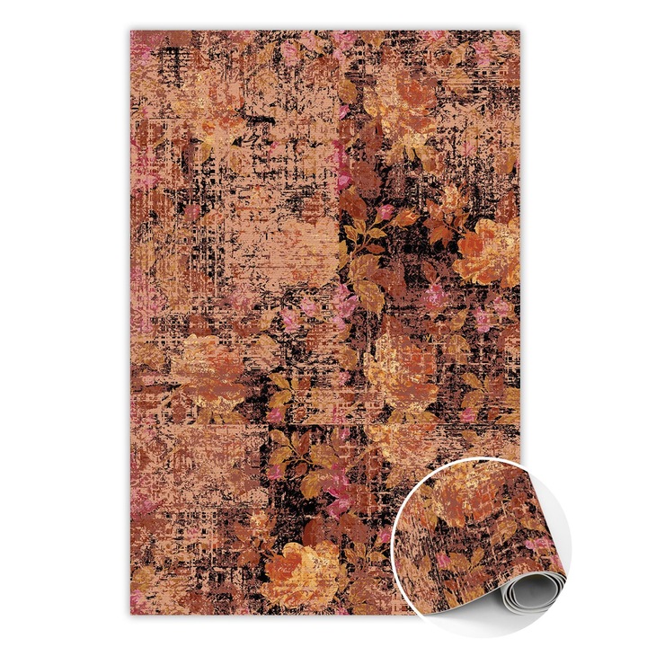 Covor de vinil, PVC, Flori de epoca, Maro, 120 cm x 180 cm, 010260360160000020136