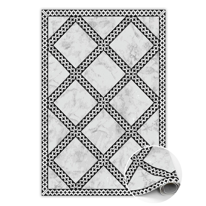 Covor de vinil, PVC, Model de marmura, Negru, 120 cm x 180 cm, 010260360160000019943