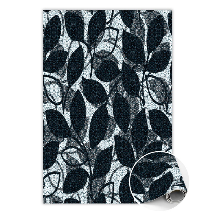 Covor de vinil, PVC, Unire retro hexagonala, Negru, 60 cm x 90 cm, 010260360570000029749