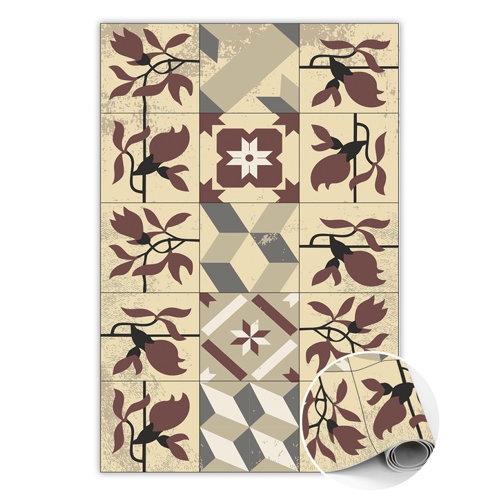 Covor de vinil, PVC, Dungi si zig-zaguri, Galben, 60 cm x 90 cm, 010260360570000019946