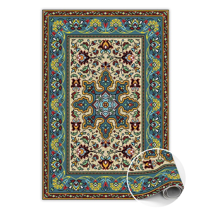 Covor de vinil, PVC, Model geometric colorat, Gri, 120 cm x 180 cm, 010260360160000020101