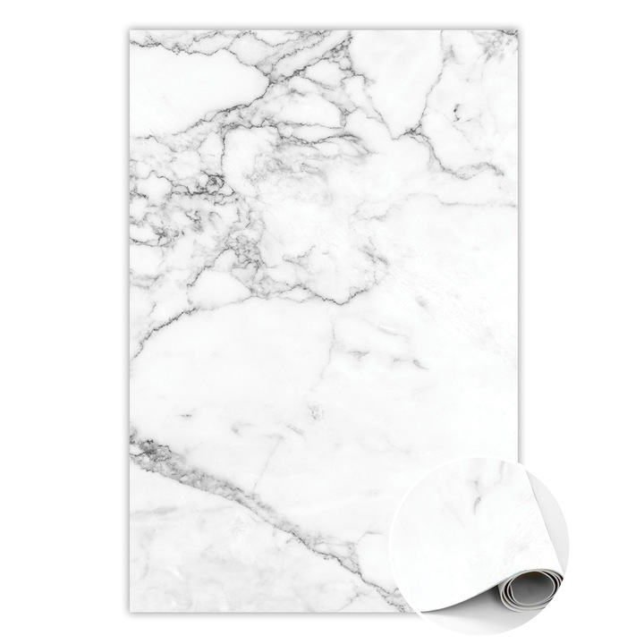 Covor de vinil, PVC, Textura de marmura alb-negru, Negru, 60 cm x 90 cm, 010260360570000029789
