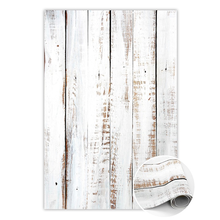 Vinyl szőnyeg, PVC, rusztikus fa, Fehér, 80 cm x 120 cm, 010260360650000029830