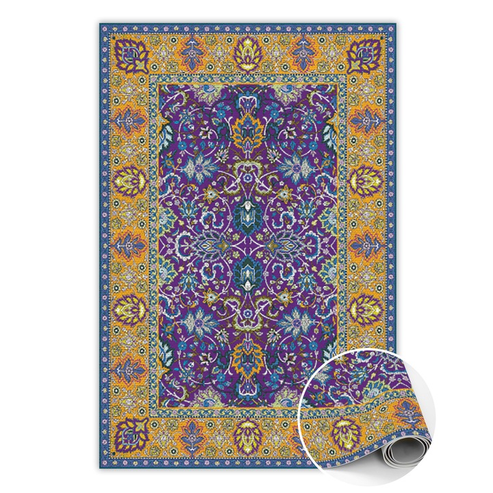 Covor de vinil, PVC, Detalii frumoase in stil persan, Gri, 100 cm x 150 cm, 010260360050000029857