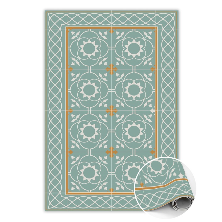 Vinyl szőnyeg, PVC, vintage szimmetria, Zöld, 150 cm x 225 cm, 010260360300000019996