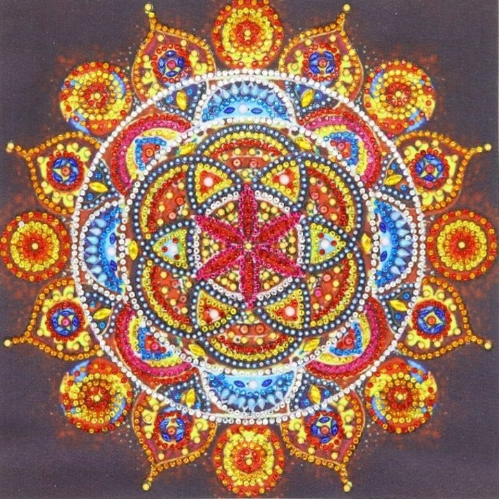 Set de broderie cu diamante 5d, Mandala in flacari, 30x30 cm, Multicolor