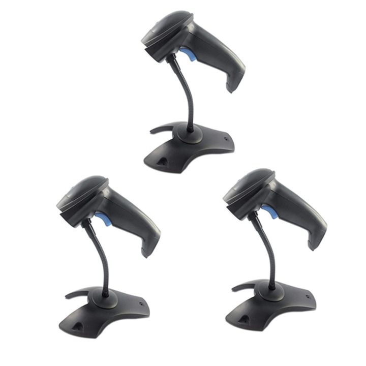 Set scaner de coduri de bare wireless Syble XB-5055R, portabil, 3 piese, negru