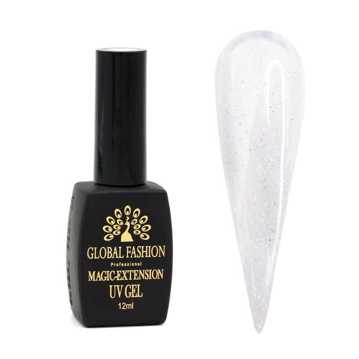 Gel UV Magic Extension, Global Fashion,12 ml, cu glitter, Alb G01