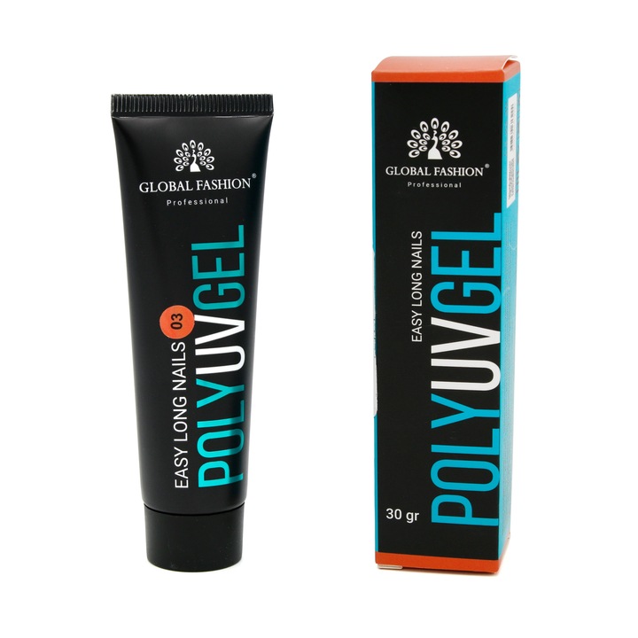Gel UV constructie unghii, Global Fashion, Polygel, 30 gr, Roz 03
