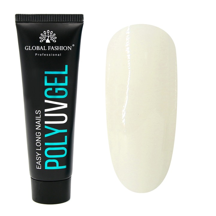 UV körömépítő gél, Global Fashion, Polygel, 30 gr, Fehér 07