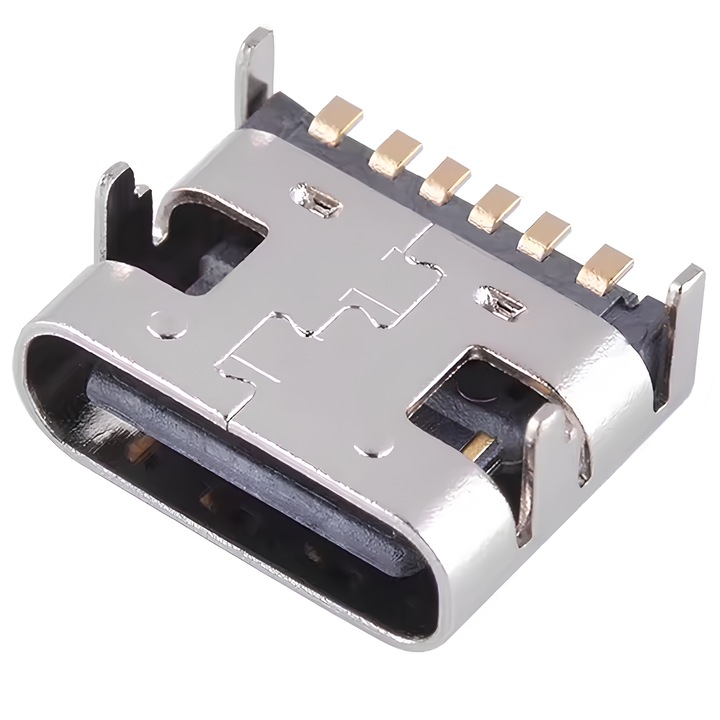 USB-csatlakozó, C típusú, PCB-csatlakozó, SMD, 6 tűs THT