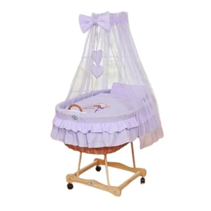 Кош с балдахин за бебета, My Sweet Baby, Wicker/Cotton, Violet