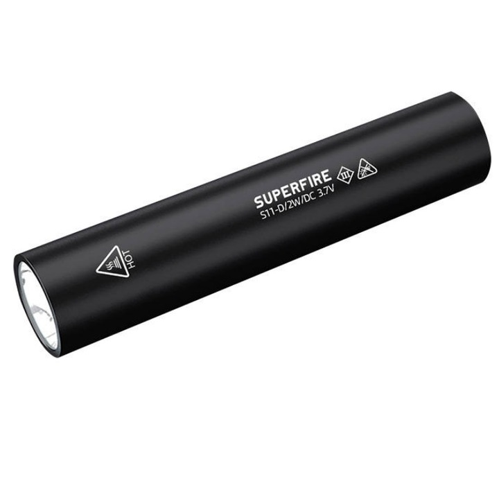 Фенер Superfire S11-D, 165 lm, LED, 2W, 800 mAh, USB зареждане, черен