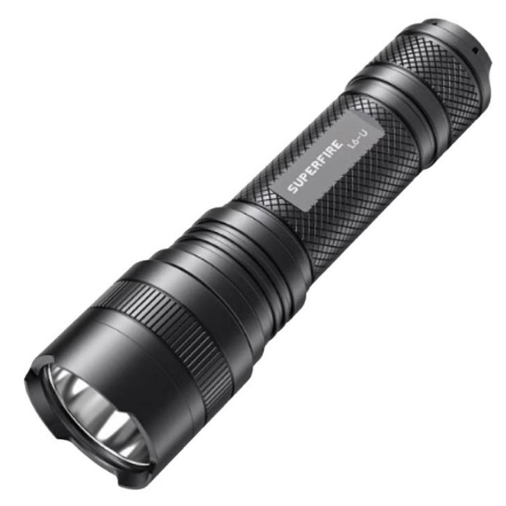 Фенер SupFire L6-U, LED, 20W, 1480 lm, 3700 mAh, USB зареждане, IP44, Черен