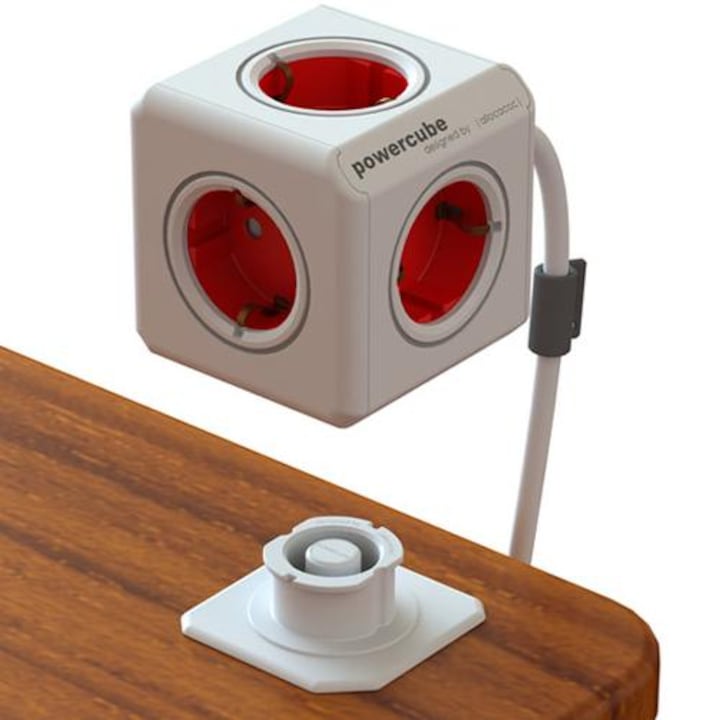 Разклонител PowerCube P-CUBE-EXT, 5 гнезда , 1.5м, Червен