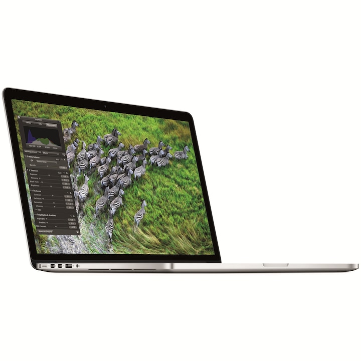 Laptop Apple MacBook Pro 15 Retina cu procesor Intel® Quad Core™ i7 2.20GHz, Haswell™, 15.4", 16GB, 256GB SSD, Intel® Iris™ Pro Graphics, OS X Yosemite, INT KB, Silver