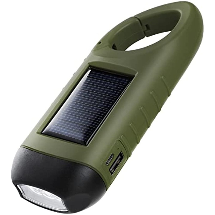 MorFansi 2 в 1 LED соларно фенерче, ръчна манивела, акумулаторно, за спорт на открито и приключения, зелен
