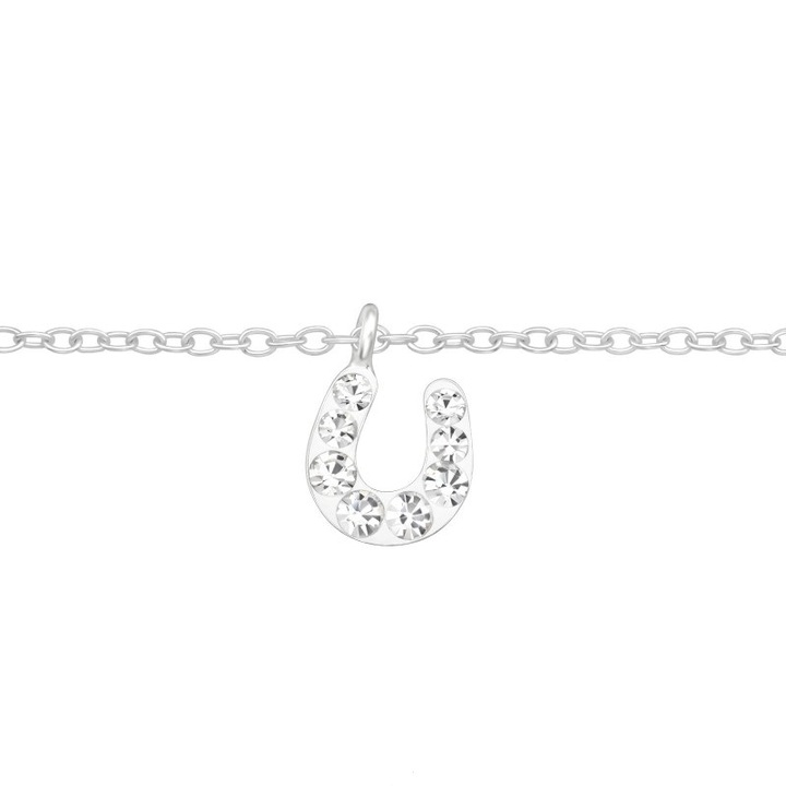 Bratara argint de picior cristale albe, 6 mm x 6 mm, - potcoava, Alore