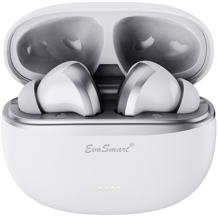 Casti audio wireless EvoSmart™ T10, Bluetooth 5.1, Control Prin Atingere, Fara fir, True Wireless Stereo, EarPods Pentru Telefon, Carcasa Magnetica, USB-C Fast Charge, Deep Bass, Cu Microfon, Autonomie 35h, Alb