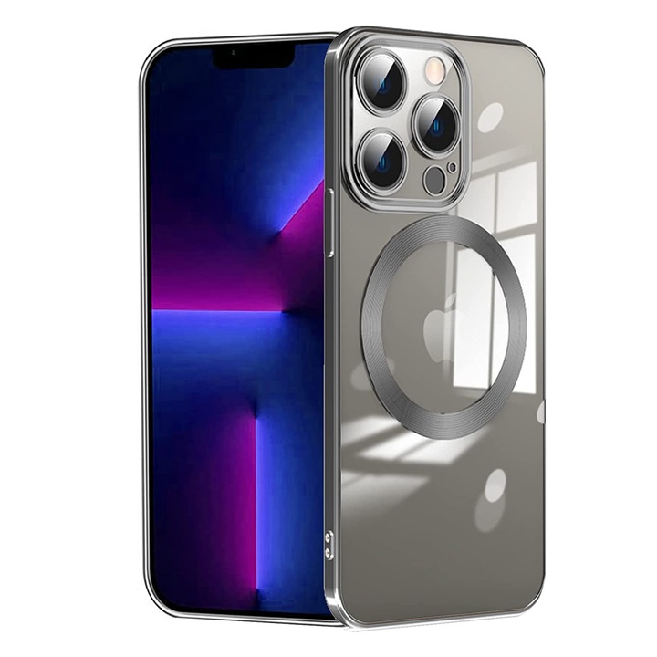 PremiumCell Magsafe Luxury Case за iPhone 13 Pro със защита на камерата, Удароустойчив, Прозрачен с черни ръбове