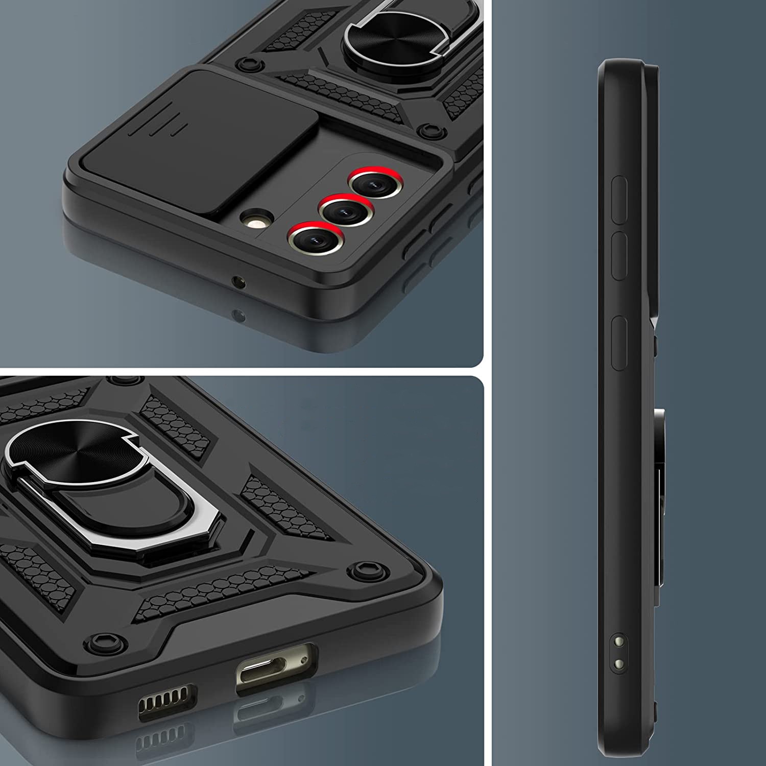 Husa cu inel rotativ 360 pentru Samsung S21 Fe, Hybrid Antisoc, Slider pentru protectia camerei, PremiumCell, Negru